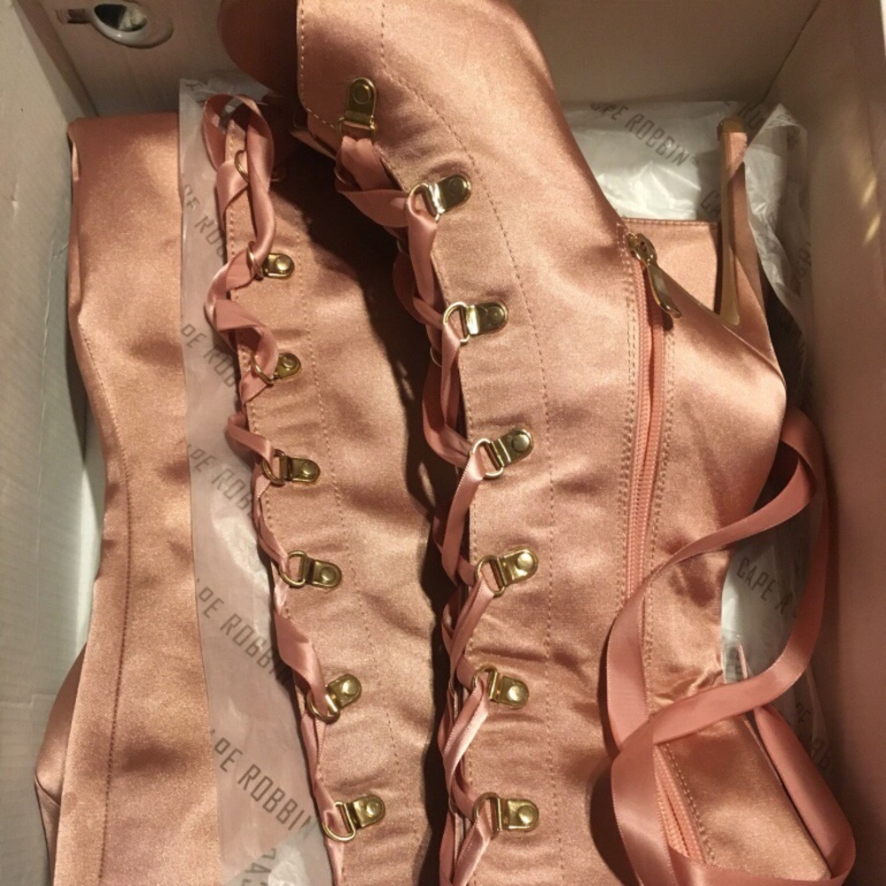 Over the knee pink boots